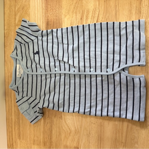 Ralph Lauren Light Blue and Black Striped Romper - Picture 1 of 2